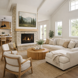 Cozy farmhouse living room ambiance